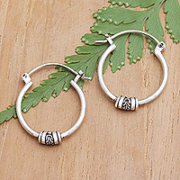 Sterling silver hoop earrings, 'Bali Visions'