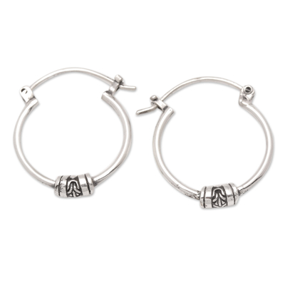 Sterling silver hoop earrings, 'Bali Visions' - Balinese Traditional Sterling Silver Hoop Earrings