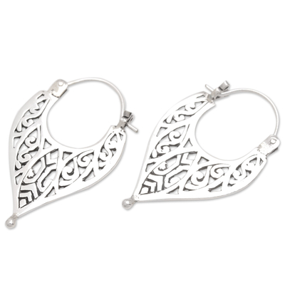 Sterling silver hoop earrings, 'Carved Slingshot' - Sterling Silver Hoop Earrings with Openwork Accents