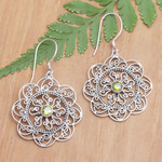 Peridot filigree dangle earrings, 'Prosperous Sunset' - Floral and Sun-Inspired Peridot Filigree Dangle Earrings