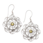 Peridot filigree dangle earrings, 'Prosperous Sunset' - Floral and Sun-Inspired Peridot Filigree Dangle Earrings