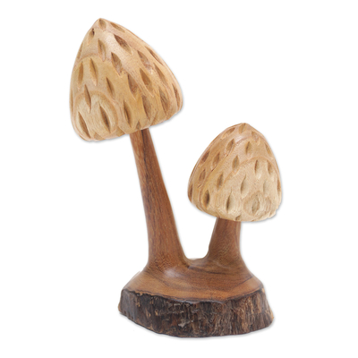 Escultura de madera - Escultura de hongo de madera Jempinis hecha a mano con base Benalu