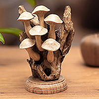 Wood sculpture, 'Mushroom Charm'
