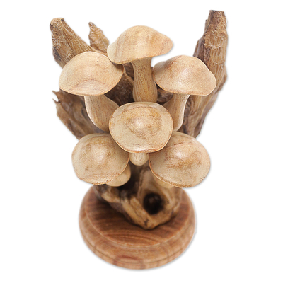 Wood sculpture, 'Mushroom Charm' - Handcrafted Wood Sculpture with Benalu Wood Pieces