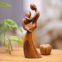 Wood sculpture, 'My Party Queen' - Hand-Carved Suar Wood Sculpture of an Abstract Couple