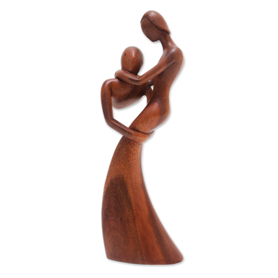 Holzskulptur - Handgeschnitzte Suar-Holzskulptur eines abstrakten Paares