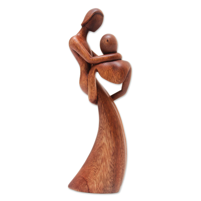 Holzskulptur - Handgeschnitzte Suar-Holzskulptur eines abstrakten Paares