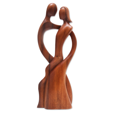 Wood sculpture, 'Shadow Dance' - Hand-Carved Suar Wood Sculpture of a Dancing Couple
