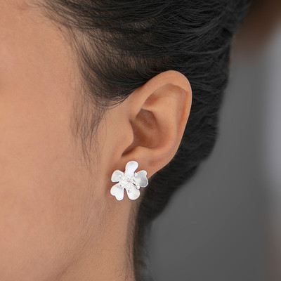 Sterling silver button earrings, 'Luxurious Spring' - Sterling Silver Floral Button Earrings in a Matte Finish