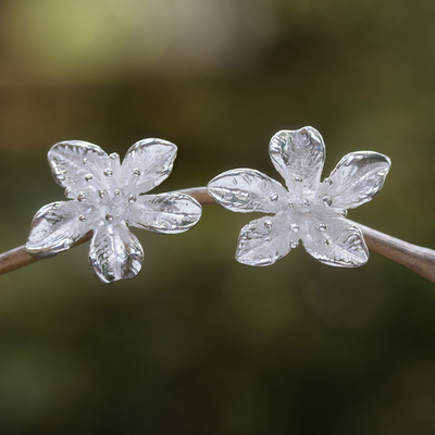 Sterling silver button earrings, Snowy Garden