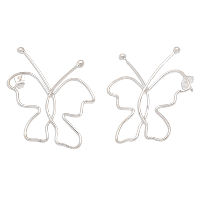 Sterling silver drop earrings, 'Silhouettes of Hope' - Butterfly-Shaped Sterling Silver Drop Earrings from Bali