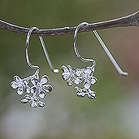 Sterling silver drop earrings, 'Frangipani Kisses' - Sterling Silver Frangipani Drop Earrings Crafted in Bali