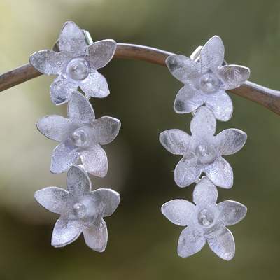 Sterling silver drop earrings, 'Stellar Bouquet' - Sterling Silver Flower-Themed Drop Earrings Crafted in Bali