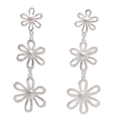 Sterling silver dangle earrings, 'Floral Rain' - Sterling Silver Dangle Earrings with Floral Details