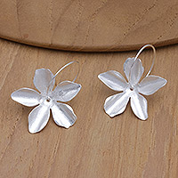 Pendientes colgantes de plata de ley - Pendientes Colgantes de Plata de Ley con Diseño Floral