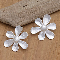 Sterling silver drop earrings, 'Prosperity Garden' - Sterling Silver Drop Earrings in a Brushed-Satin Finish