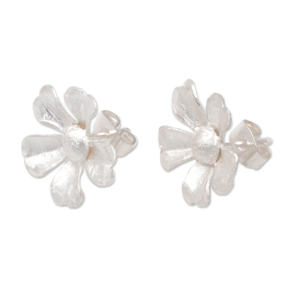 Sterling silver drop earrings, 'Frosted Clovers' - Sterling Silver Frosted Clover Drop Earrings from Bali