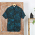 Men's batik rayon shirt, 'Night Jungle' - Men's Rayon Shirt with Leafy Batik Print in Green and Blue (image 2c) thumbail