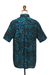 Men's batik rayon shirt, 'Night Jungle' - Men's Rayon Shirt with Leafy Batik Print in Green and Blue