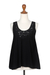 Embroidered sleeveless top, 'Night Bouquet of Flowers' - Hand-Embroidered Black Sleeveless Rayon Top from Bali thumbail
