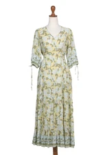 Rayon batik maxi dress, 'Spring Blossom' - Rayon Batik Maxi Dress with Floral Pattern Crafted in Bali