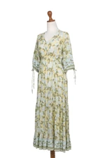 Rayon batik maxi dress, 'Spring Blossom' - Rayon Batik Maxi Dress with Floral Pattern Crafted in Bali