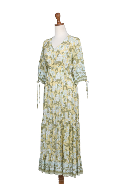 Rayon Batik Maxi Dress with Floral Pattern Crafted in Bali - Spring ...