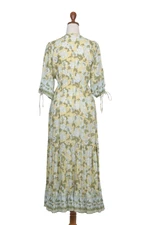 Rayon batik maxi dress, 'Spring Blossom' - Rayon Batik Maxi Dress with Floral Pattern Crafted in Bali