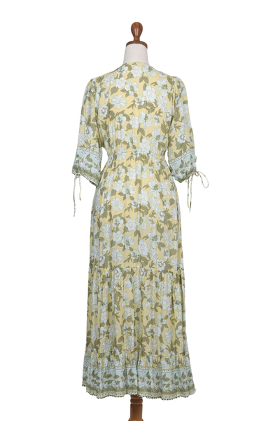 Rayon Batik Maxi Dress with Floral Pattern Crafted in Bali - Spring ...