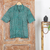 Men's batik cotton shirt, 'Viridian Gallant' - Geometric Batik Cotton Shirt in Green and Black Hues thumbail