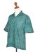 Men's batik cotton shirt, 'Viridian Gallant' - Geometric Batik Cotton Shirt in Green and Black Hues (image 2b) thumbail