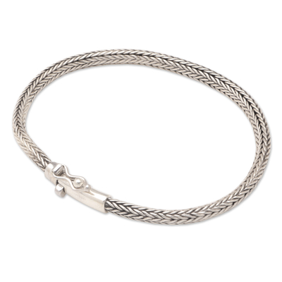 Sterling silver chain bracelet, 'Sophisticated Embrace' - Polished Sterling Silver Naga Chain Bracelet from Bali