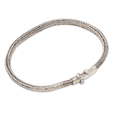 Sterling silver chain bracelet, 'Sophisticated Embrace' - Polished Sterling Silver Naga Chain Bracelet from Bali
