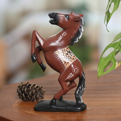 Wood sculpture, 'Triumphal Gallop' - Hand-Carved Suar Wood Horse Sculpture Painted in Bali