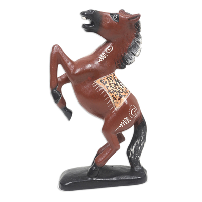 Escultura de madera - Escultura de caballo de madera de suar tallada a mano pintada en Bali