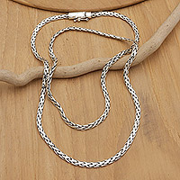 Collar de cadena de plata de ley para hombre, 'Shining Strength' - Collar de plata de ley para hombre con cadena de trigo pulida