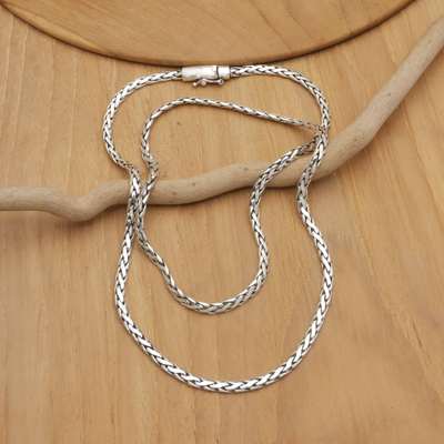 Men's sterling silver chain necklace, 'Shining Strength' - Men's Sterling Silver Necklace with Polished Wheat Chain
