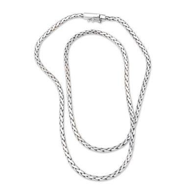 Men's sterling silver chain necklace, 'Shining Strength' - Men's Sterling Silver Necklace with Polished Wheat Chain