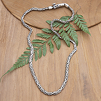 Sterling silver chain necklace, 'Balinese Trend' - Sterling Silver Necklace with Polished Borobudur Chain