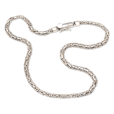 Sterling silver chain necklace, 'Balinese Trend' - Sterling Silver Necklace with Polished Borobudur Chain