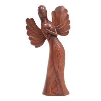 Escultura de madera - Escultura de ángel de madera de suar tallada a mano de Bali