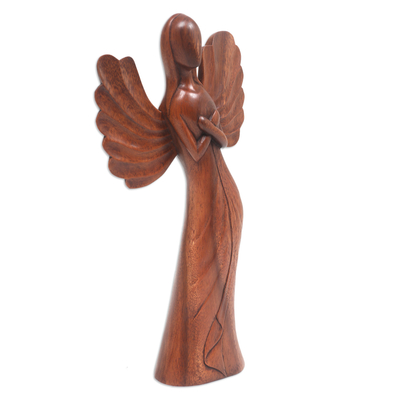 Wood sculpture, 'Angel of Warmth' - Hand-Carved Suar Wood Angel Sculpture from Bali