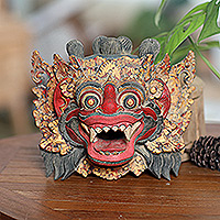 Wood mask, 'Barong of Bali' - Handcrafted Acacia Wood Mask of Balinese Barong