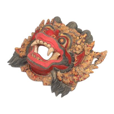 Handcrafted Acacia Wood Mask of Balinese Barong - Barong of Bali | NOVICA