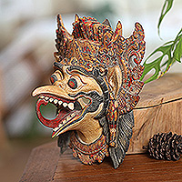 Wood mask, 'Jatayu of Bali' - Handcrafted Acacia Wood Mask of Balinese Jatayu
