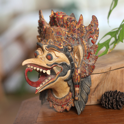 Wood mask, 'Jatayu of Bali' - Handcrafted Acacia Wood Mask of Balinese Jatayu