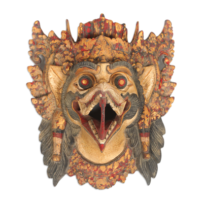 Máscara de madera - Máscara de madera de acacia hecha a mano de Jatayu balinés