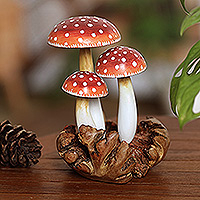 Wood sculpture, 'Forest Fantasy' - Handcrafted Jempinis and Benalu Wood Sculpture of Mushrooms