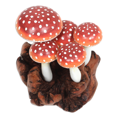 Wood sculpture, 'Forest Magic' - Hand-Carved Jempinis and Benalu Wood Sculpture of Mushrooms