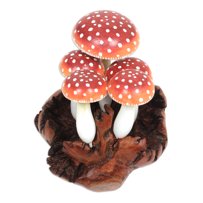 Wood sculpture, 'Forest Magic' - Hand-Carved Jempinis and Benalu Wood Sculpture of Mushrooms